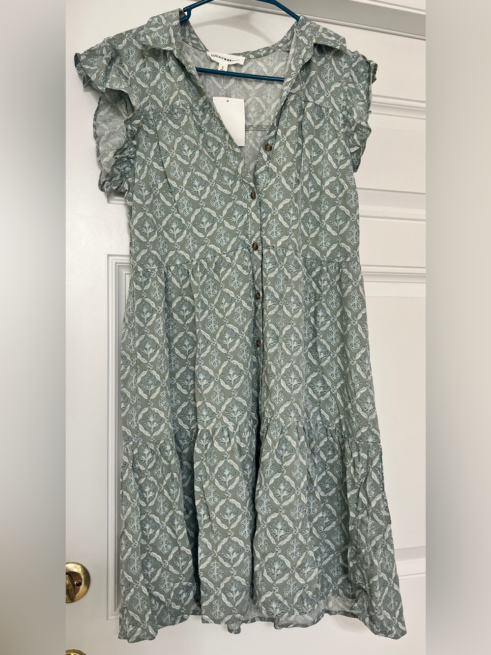 Lucky Brand  Green button up Tiered Dress Size Small NWT
